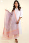 Kota Doria Dupatta in Pink and Peach Graphic Block Print